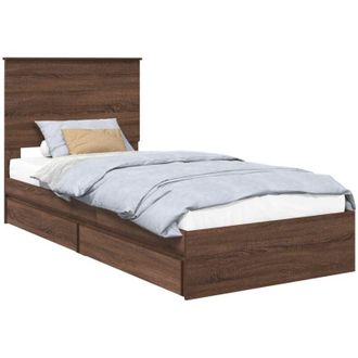 vidaXL Storage Bed with Drawer Brown Oak 100 x 200 cm Engineered Wood vidaXL