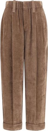 Brunello Cucinelli Broek van Viscose en Kasjmier met Elastische Tailleband - Dames - Broeken - Bruin - Maat: L Viscose