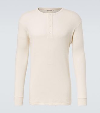 Auralee Ribbed-knit cotton Henley shirt
