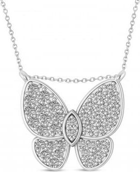 Allurez Lab Grown Diamond Butterfly Charm Pendant Necklace 14K White Gold (0.51ct)