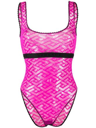Versace Body met U-hals en Greca-print - Roze