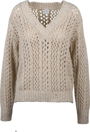 Eleventy Beige Alpaca-Blend Openwork Rhinestone Sweater