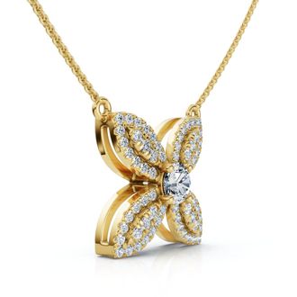 Pompeii3 1/2Ct Diamond Flower Pendant 14k Gold 18 Necklace Lab Grown