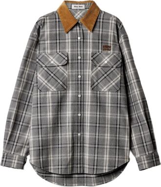 Miu Miu corduroy-collar flannel shirt - Grijs