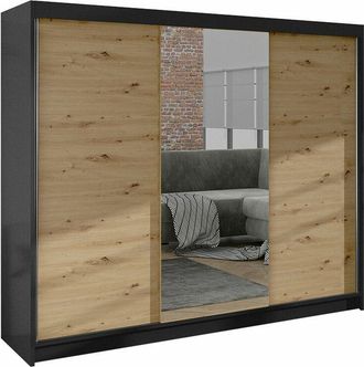 Mirjan24 Mobilier1 - Armario Closico 158, Negro + Roble Artisan, 215x200x58cm, Puertas de armario: Correderas, Número de estantes: 0