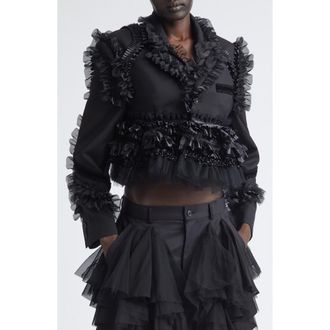 Comme Des Gar&ccedil;ons Wool Oxford Crop Jacket in Black at Nordstrom, Size Medium