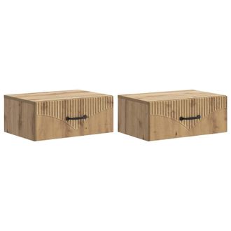 vidaXL Mesita De Noche De Pared Con Caj&oacute;n 2 Pcs Roble Artesanal Vidaxl