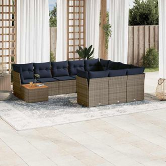 vidaXL Set De Sof&aacute;s De Jard&iacute;n 11 Pzas Y Cojines Rat&aacute;n Sint&eacute;tico Gris Vidaxl