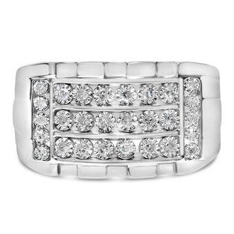 House of Brilliance Mens Silver 1/4 Cttw Diamond Three Row Channel Band Ring at Nordstrom, Size 9
