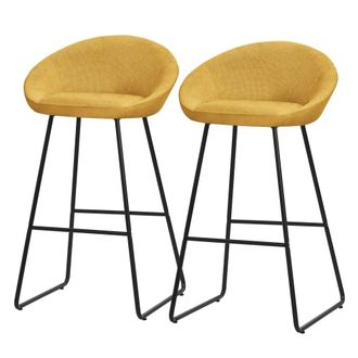 ML Design Set de 2 Taburetes de bar mostaza 75cm funda tela, estructura met&aacute;lica