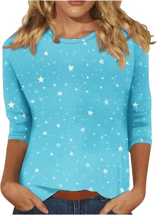 Generic Today Deals Womens Casual 3/4 Sleeve Blouse UK Summer Fashion Crewneck Tunic Tops Funny Floral Butterfly Polka Dots Print Shirts Dressy Comfy Breathab