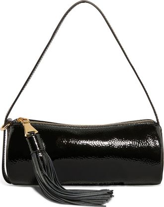 Aim&eacute;e Barrel Leather Shoulder Bag in Black Crinkle Patent at Nordstrom