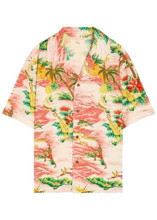 Cherry Los Angeles Hawaiian Vacation Printed Rayon Poplin Shirt - Multi 02 - XL