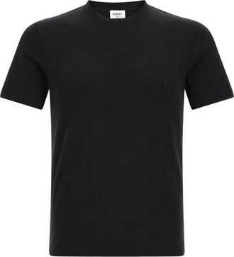 Saint Laurent Tops, Heren, Zwart, L, Katoen, T-shirt met ronde hals