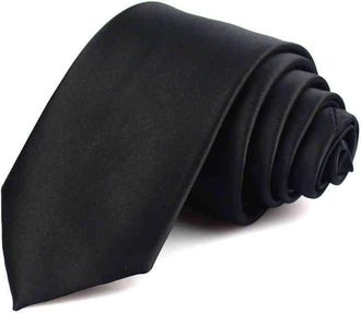 Generic Mens Tie Skinny Classic Black Wedding Solid Necktie Boys Plain Smart Ties, 145cm