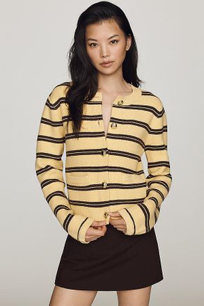 endless rose Crew-Neck Stripe Cardigan Sweater