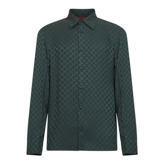 Gucci Casual Shirts, male, Green, XL, GG Silk Jacquard Shirt