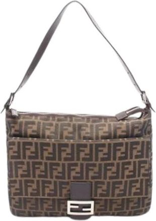 Fendi Pre-owned Shoulder Bags, female, Brown, Size: ONE SIZE Pre-owned Canvas Shoulder Bag