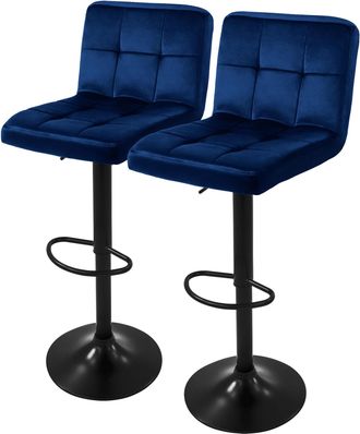 ML Design Ml-design - Set 2x Taburetes De Bar De Terciopelo Azul Sillas De Mostrador Giratorias 360&deg; Tapizadas Con Altura Regulable 63-83cm Asiento De Bistro Pa