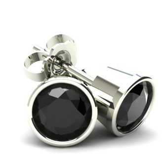 Pompeii3 33Ct Round Brilliant Cut Heat Treated Black Diamond Stud Earrings in 14K Gold Round Bezel Setting