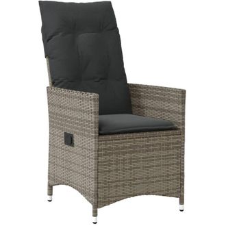 vidaXL Sill&oacute;n Reclinable De Jard&iacute;n Con Cojines Rat&aacute;n Sint&eacute;tico Gris Vidaxl