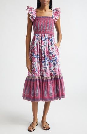 Mille Olympia Smocked Midi Dress in Fiji at Nordstrom, Size X-Small