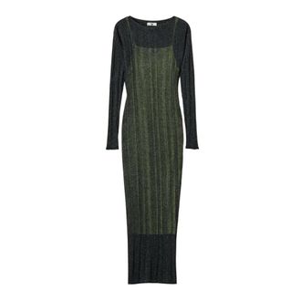 Twinset Abito lungo fitted in maglia a costine - Dames - Kleedjes - Zwart - M - Kleedjes