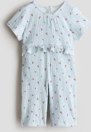 H&M Crinkled Romper Suit in Light Blue/cherries at Nordstrom, Size 18M
