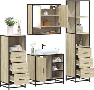 vidaXL Vidaxl - Juego De Muebles De Ba&ntilde;o 4 Pzas Contrachapada Roble Sonoma