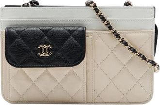 Chanel Pre-owned Wallet on Chain - Dames - Vintage Schoudertas - Beige - ONE Size - Leer - Vintage