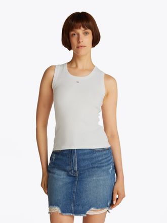 Tommy Jeans Tanktop TOMMY JEANS CURVE TJW ESSENTIAL RIB TANK EXT, Damen, Gr. XXL (44), beige (ecru), Rippware, Obermaterial: 95% Baumwolle, 5% Elasthan, unifarben