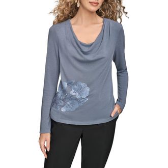 DKNY Sequin Cowl Neck Top in Tempest at Nordstrom, Size X-Small