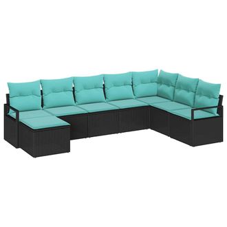 vidaXL Juego De Sof&aacute; Con Coj&iacute;n 8 Pcs Negro Rat&aacute;n Sint&eacute;tico Vidaxl