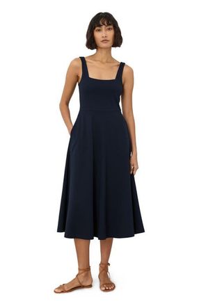 Pact Fit & Flare Square Neck Dress Made With Organic Cotton in Navy at Nordstrom, Size Xx-Large