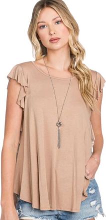 Panache High Standards Ruffle Sleeves Top - Plus In Mocha