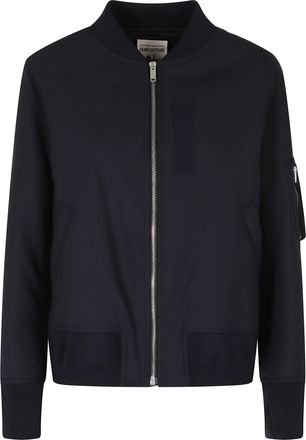 Semicouture Blue Ariella Ribbed Knit Collar Wool-Blend Bomber Jacket