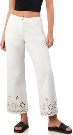 Wash Lab Denim Eyelet Ankle Wide Leg Jeans in Bright White at Nordstrom, Size 32