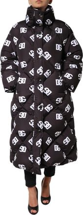 Dolce & Gabbana Womens Black Dg Mania Puffer Quilted Long Coat Jacket Polyester Clothing