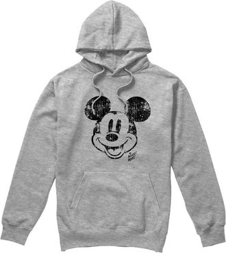 Disney Heren Mickey Mouse Gezicht Distress Hoodie (Sport Heide)