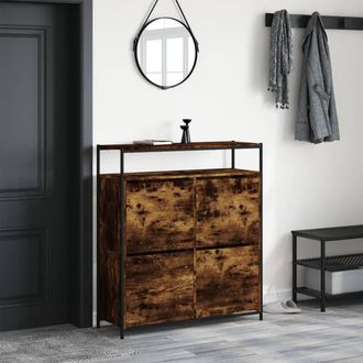 Berkfield Home Shoe Cabinet with 4 Flip-Drawers Smoked Oak 100x34x112 cm in Brown | Size: 100 x 34 x 112 cm