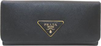 Prada Saffiano Black Saffiano Triangle Long Wallet (Bi-Fold) (Pre-Owned)