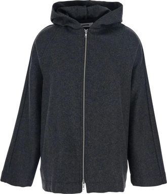 Mauro Grifoni Hoodies & sweatvesten, Dames, Grijs, 2Xs, Wol, Jas met vaste capuchon en ritssluiting van wolmix