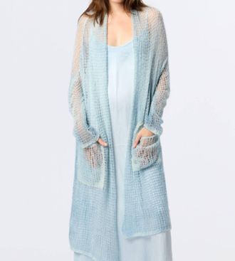 Avant Toi Brushed Cashmere Shawl Open Cardigan In Myosotis