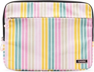 Ganni striped zip-around laptop bag - women - Organic Cotton/Recycled Polyester - One Size - Pink