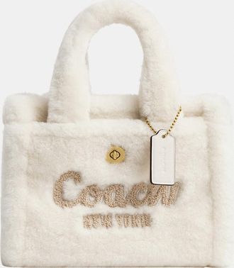 Coach Womens Cargo Tote Bag 20 In Shearling - White Leather - One Size