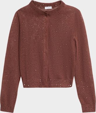 Brunello Cucinelli Linen-Silk Pailette Knit Crewneck Snap Cardigan