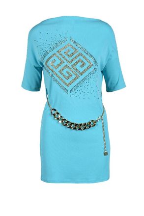 Gil Santucci Light Blue Geometric Viscose-Blend Day Dress
