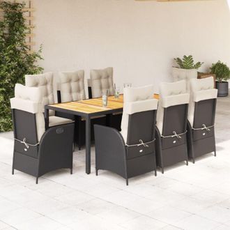 vidaXL Set De Comedor De Jard&iacute;n 9 Pzas Y Cojines Rat&aacute;n Sint&eacute;tico Negro Vidaxl