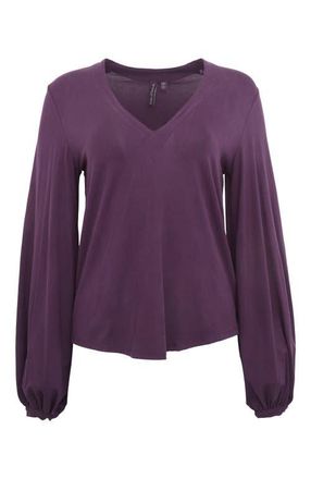 Lords of Harlech Val Long Sleeve V-neck Top in Plum at Nordstrom, Size Xx-Large