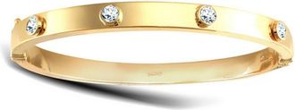 Jewelco London 9ct Gold CZ Hinged Square Tube Eternity Bangle Bracelet - JBG228